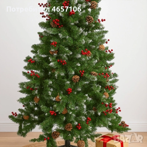 Изкуствена елха Luxury Diamond с червен глог и шишарки, снимка 6 - Други - 52494069