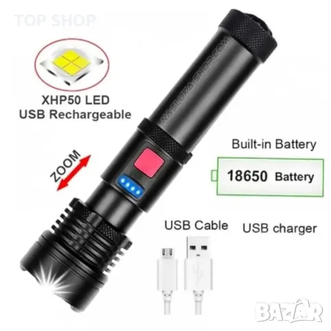 ФЕНЕР СЪС ZOOM И USB ЗАРЕЖДАНЕ X-BALOG P90 LIGHT