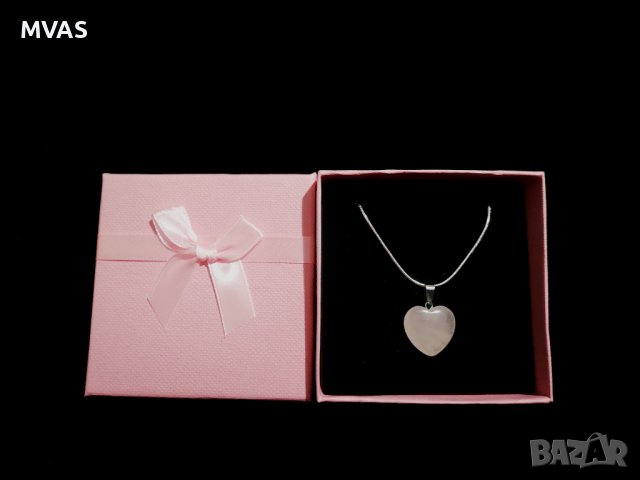 Ново колие Сърце + Кутийка Неръждаема стомана и розов кварц Подарък за момиче за Свети Валентин