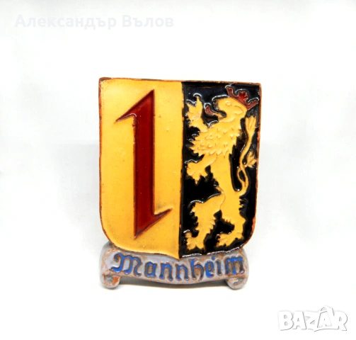 Стар Керамичен Герб Град Манхайм Германия Ръчнонаправен 