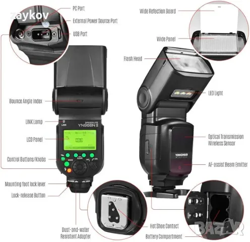 YONGNUO YN968N II YN968NII GN60 Вградена в камерата безжична светкавица, снимка 4 - Светкавици, студийно осветление - 48512161