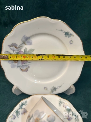 Костен порцелан-троен сет за кафе Чехословакия, Бохемия, снимка 5 - Сервизи - 52979549