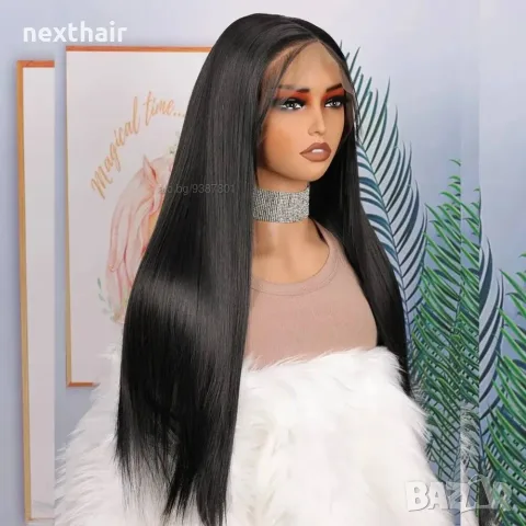 Елегантна черна права перука 70 см с Lace Front дантелен път 13×4×1, снимка 6 - Аксесоари за коса - 55707188