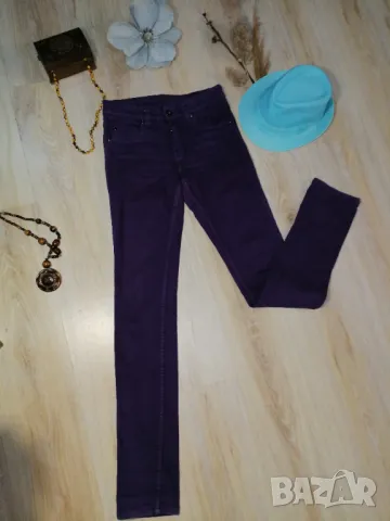 Еластични цветни дънки, лилави. Размер S, снимка 3 - Дънки - 48299202