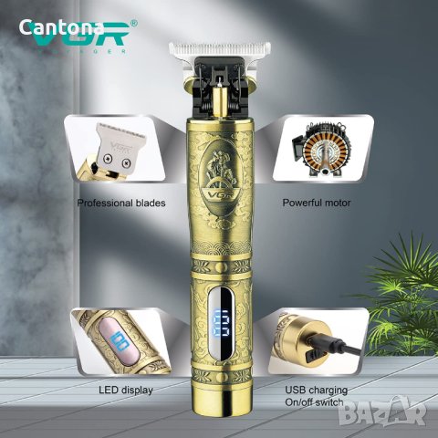 VGR V-091 професионален акумулаторен електрически тример за коса, метално острие, USB зареждане, снимка 5 - Машинки за подстригване - 41040473