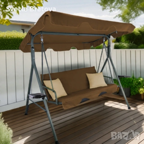 Градинска люлка A-Type с бежови възглавници и поставки за напитки - елегантност и комфорт, снимка 4 - Градински мебели, декорация  - 53865961