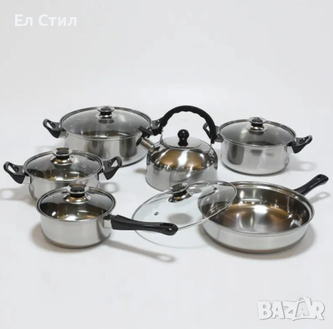 Комплект от 12 части за всяка кухня. 3бр тенджери, тиган, касерола и чайник и капаци, снимка 2 - Съдове за готвене - 53563331