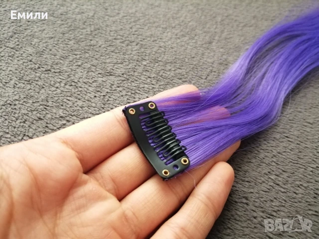 5 броя лилави кичури/екстеншъни/аксесоари за коса - синтетичен косъм, снимка 9 - Аксесоари за коса - 51105602