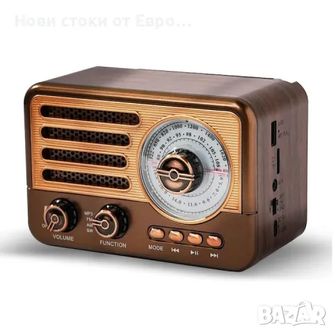 Ретро преносимо радио,JENUOS,дърво,вградена батерия,AUX,Bluetooth,USB, TF карта,LED фенерче,кафяв, снимка 1