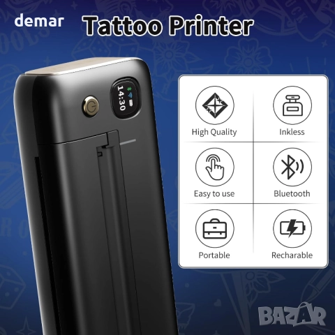 Преносим безжичен принтер за шаблони за татуировки Rongta A4, черен, снимка 4 - Принтери, копири, скенери - 52706362