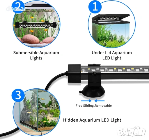 Подводна аквариумна лампа Podazz, 3 реда мъниста, 6W с таймер, пълен спектър +7 цвята, снимка 5 - Оборудване за аквариуми - 53719739