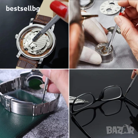 Професионални фини часовникарски отвертки с резервни върхове за ремонт смяна батерия часовникари, снимка 6 - Отвертки - 53090723