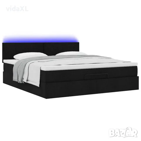vidaXL Османска легло с матрак и LED, черно, 180x200 см, плат, снимка 6 - Спални и легла - 56147012