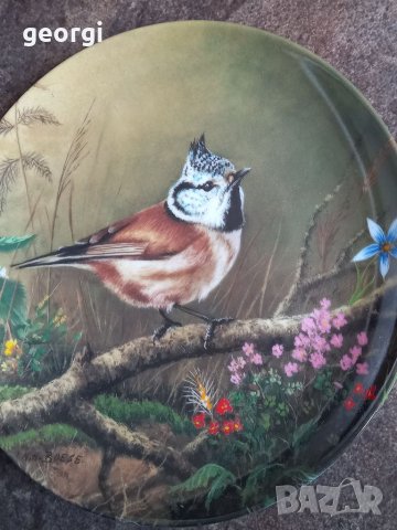 Немска порцеланова декоративна чиния с птица, снимка 4 - Декорация за дома - 39229133