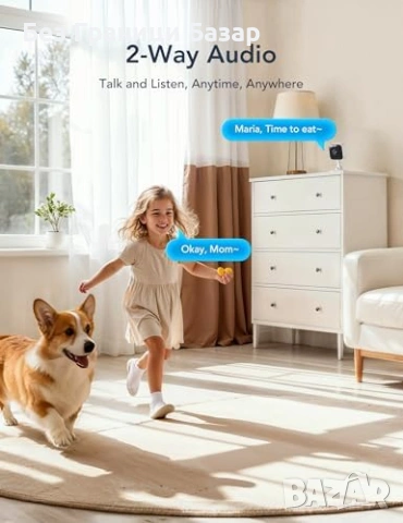 Нови 2 броя WiFi вътрешна камера 2K 3MP, Wi-Fi 6, нощно виждане, Alexа, снимка 6 - Други - 53573463