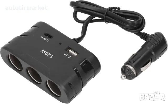 Разклонител за запалка – USB + Type – C