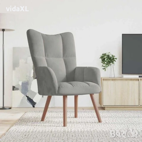 vidaXL Релакс стол, светлосив, кадифе(SKU:328051), снимка 2 - Столове - 53798060