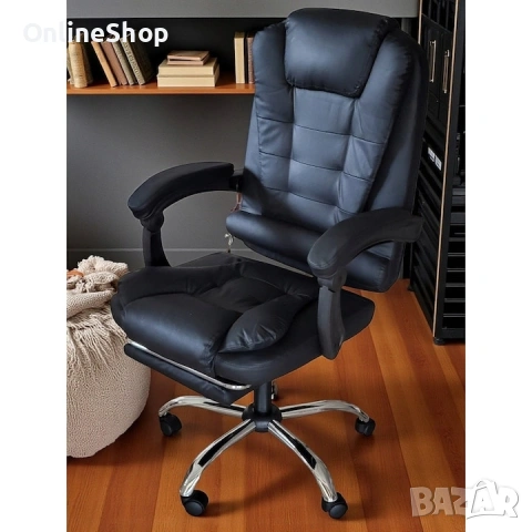 Ергономичен офис стол, функция люлка, поставка за крака, черен, снимка 13 - Други стоки за дома - 53157347