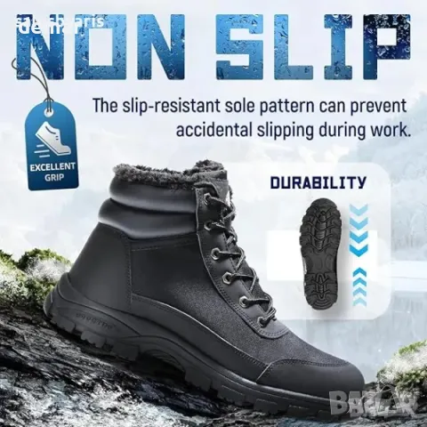 Черни работни боти с лека стоманена капачка, подходящи за зимата, снимка 4 - Мъжки боти - 49824419