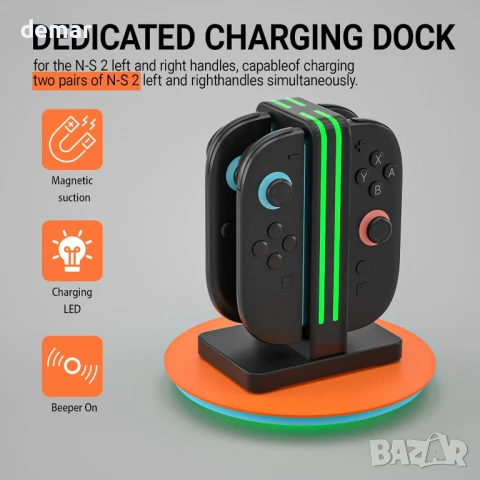 WUXIDIXI Зарядна станция, съвместима с контролери Nintendo Switch 2 Joy-Con, черна, снимка 3 - Аксесоари - 50536673