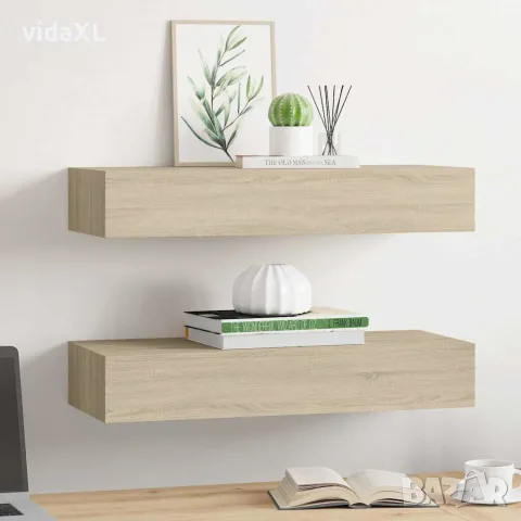 vidaXL Стенни рафтове с чекмеджета, 2 бр, дъб, 60x23,5x10 см, МДФ, снимка 3 - Етажерки - 56146907