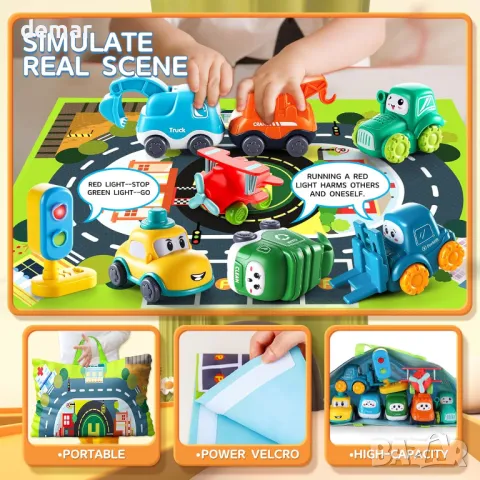 7 превозни средства с карта и светофар, за деца 1-2 години, снимка 4 - Коли, камиони, мотори, писти - 49934171