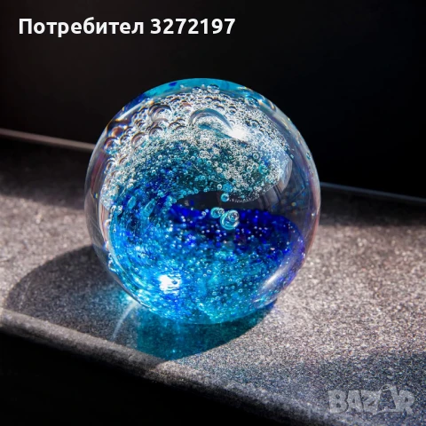 3Д Кристално преспапие, ръчно издухан син океански декор, снимка 2 - Декорация за дома - 50442536