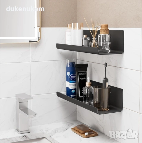 Комплект от 4 броя Плаващи стенни рафтове, черни, снимка 5 - Етажерки - 53229003