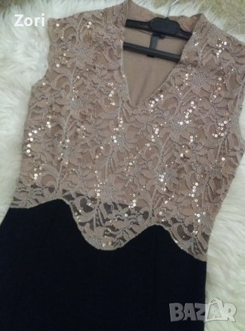 ИЗКЛЮЧИТЕЛНО КРАСИВА и СТИЛНА рокля в черно с бежова дантела и пайети по нея, снимка 2 - Рокли - 41526210