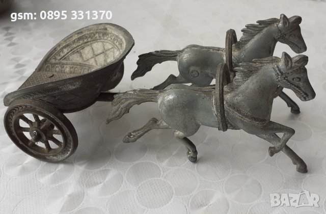 Колесница с 2 коня, кон, стара фигура статуетка пластика украса, снимка 12 - Статуетки - 40728824