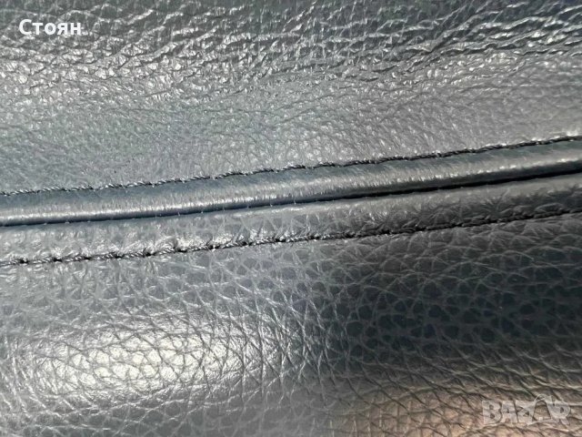 Син кожен извит диван четворка с ръчен релаксиращ механизъм, снимка 4 - Дивани и мека мебел - 39973097