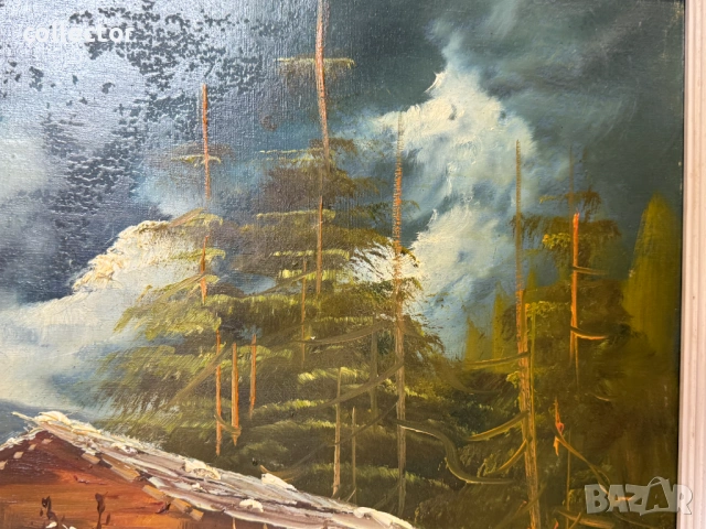Маслена картина - алпийски пейзаж. №7883, снимка 6 - Антикварни и старинни предмети - 53617893