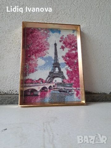Диамантен гоблен Айфелова кула-готов и рамкиран, снимка 2 - Гоблени - 51287415