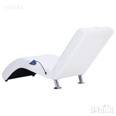 vidaXL Масажираща кушетка с възглавница, бяла, изкуствена кожа, снимка 5 - Кушетки - 56146498