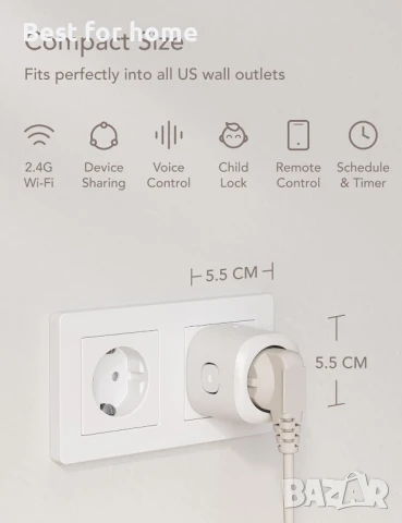 Nooie WLAN  Смарт WiFi контакт съвместим с Alexa и Google Home, снимка 2 - Друга електроника - 50830489