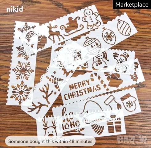 8 бр сет коледни снежинки елха елен стенсил шаблон спрей за торта украса стена scrapbooking, снимка 2 - Други - 47947665