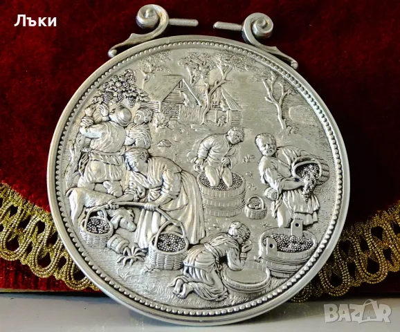 Калаен плакет,медал,пано Гроздобер. , снимка 6 - Антикварни и старинни предмети - 56376478