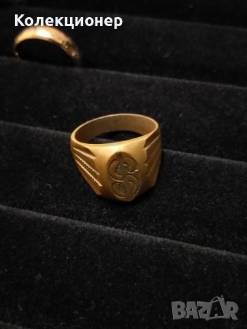 Позлатен винтидж пръстен с доларен символ – маркировка 18K 750