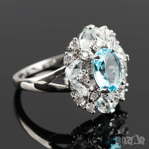 Пръстен с аквамарин и циркони