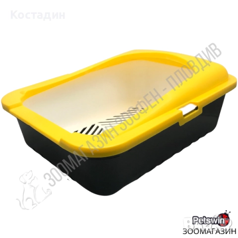 Котешка Тоалетна - с Борд - 50/38/19см - Жълто-Черна - Ръчно Самопочистващ се Съд