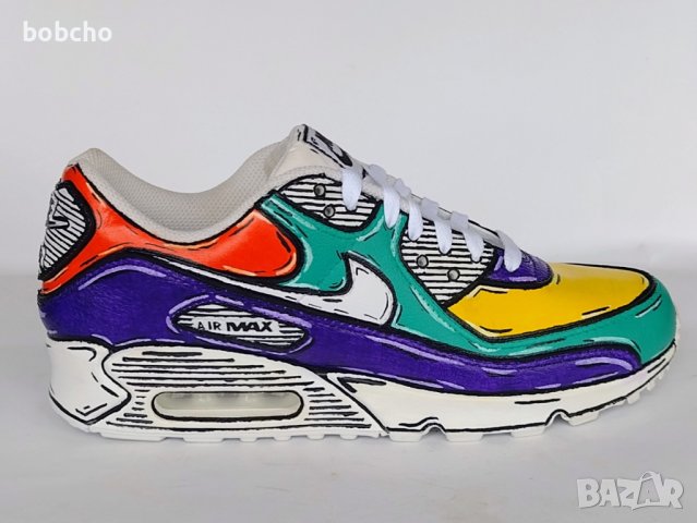Nike air max 90 100% оригинал cartoon customized ръчно рисувани, снимка 4 - Маратонки - 40414247