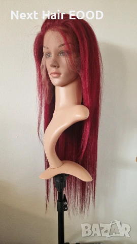 Естествена дантелена перука 80 см - 200% плътност, 13x6 Lace, бургунди тъмно червена права коса, снимка 9 - Аксесоари за коса - 53294690