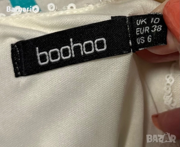 Бяла рокля с пайети номер S/M, снимка 7 - Рокли - 52805113