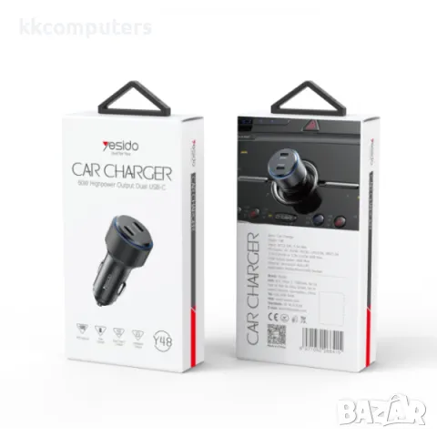 Зарядно за автомобил Yesido Y48 / 2xPD 30W / Черен / Баркод : 456372, снимка 2 - Оригинални зарядни - 48490341