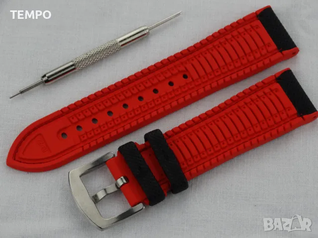 СИЛИКОНОВА КАИШКА ЧЕРНА С ЧЕРВЕНО- 20мм + ПОДАРЪК, снимка 5 - Каишки за часовници - 48451624