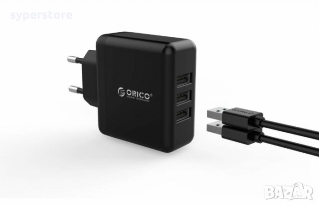 Зарядно 220V/2.4A USB2.0 3-изхода Orico WHC-3U-EU, Черно, За Телефон, таблет и др.Зарядно за контакт