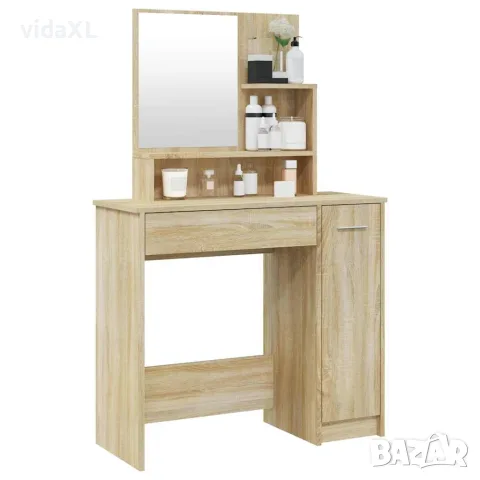 vidaXL Тоалетка с огледало, дъб сонома, 86,5x35x136 см, снимка 4 - Тоалетки - 56147805
