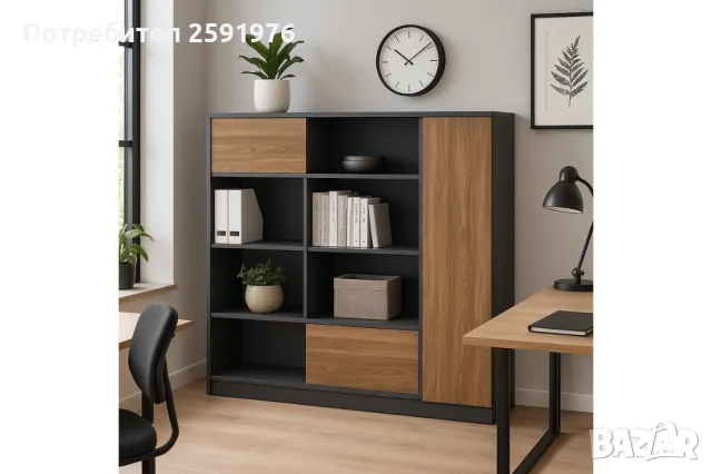 Библиотека, Puzzle-home Oscar 180x40x180см, в цвят орех-антрацит, снимка 1