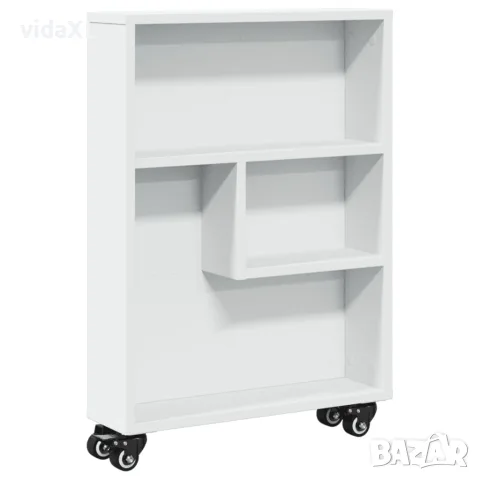 vidaXL Тясна количка за съхранение, бяла, 48x13x68 см, инженерно дърво