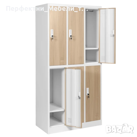 Метален шкаф за 6 души лукс-цвят бук/бял или орех/черен-дизайнерска съблекалнята на зала, снимка 2 - Шкафове и рафтове - 51298910